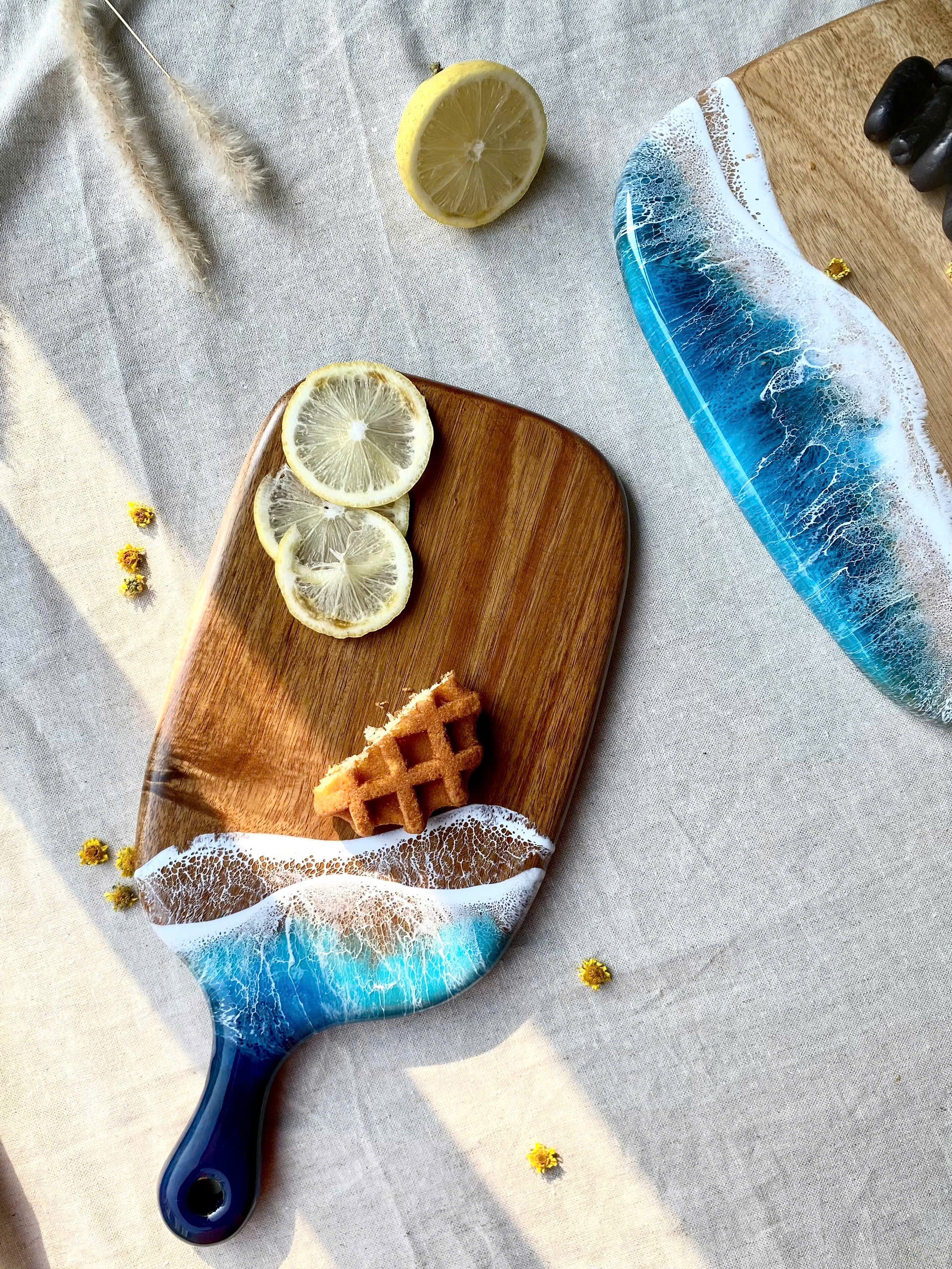 Acacia Wood Cutting Board with Resin Beach Ocean Design - maystudio