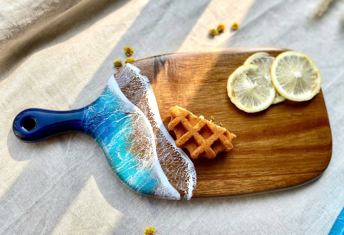 Acacia Wood Cutting Board with Resin Beach Ocean Design - maystudio