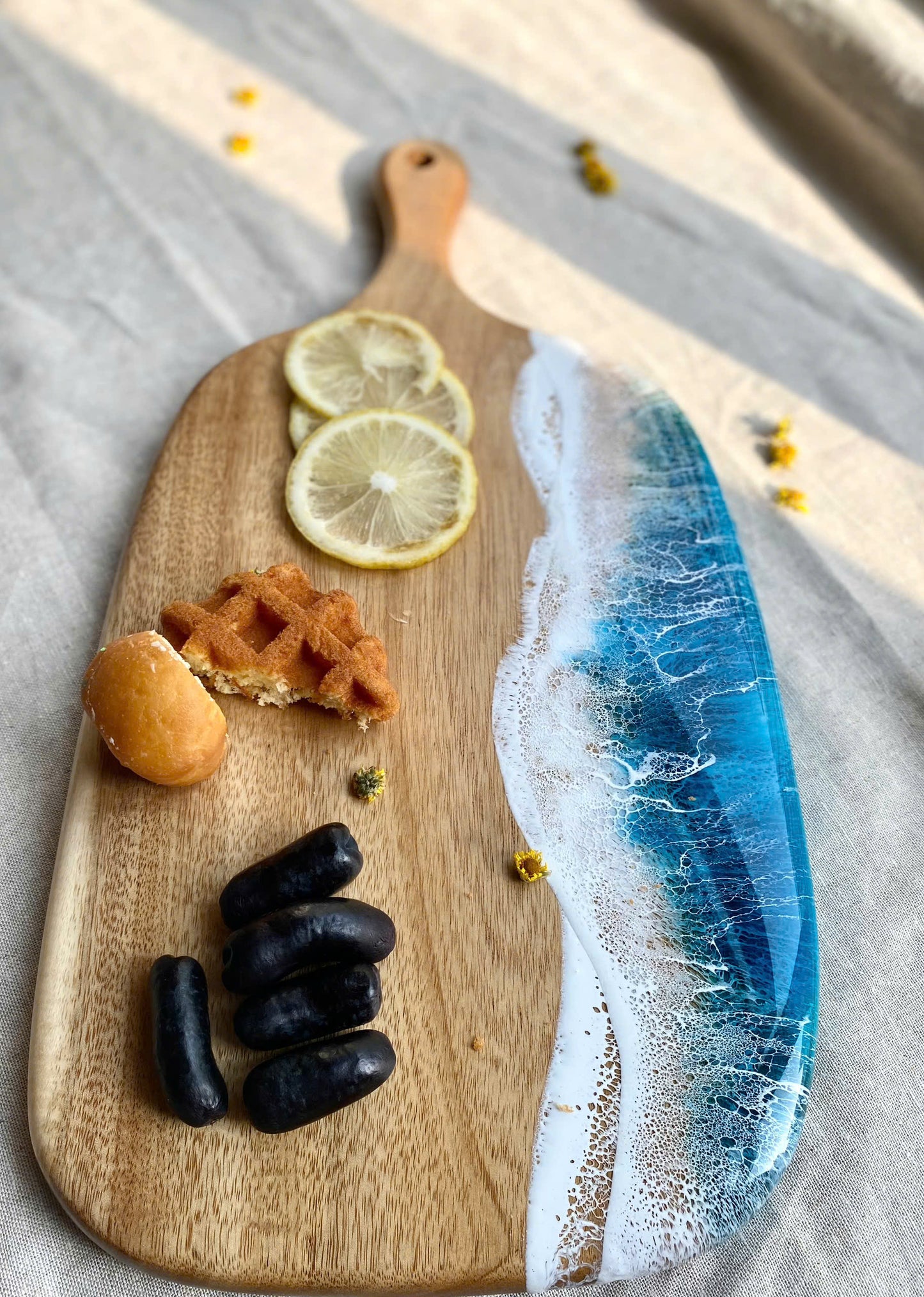 Acacia Wood Cutting Board with Resin Beach Ocean Design - maystudio