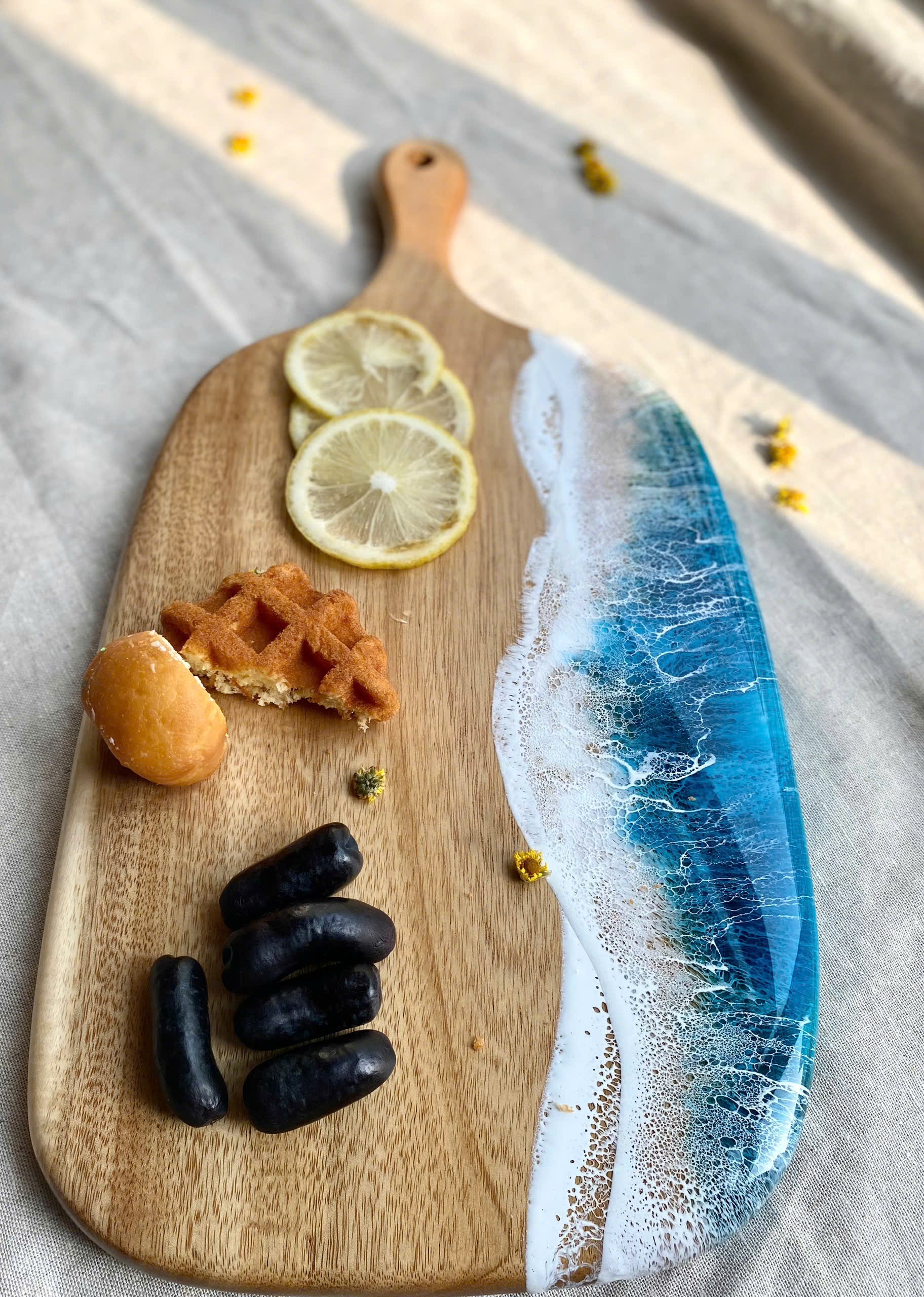 Acacia Wood Cutting Board with Resin Beach Ocean Design - maystudio