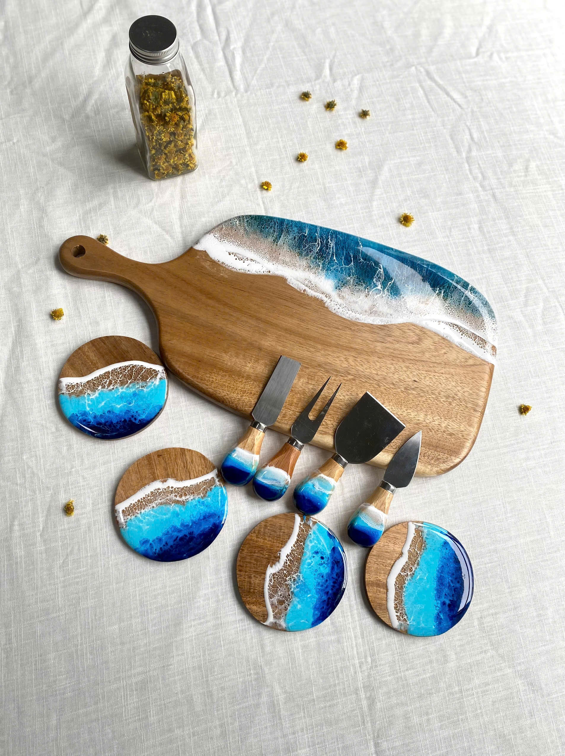 Acacia Wood Cutting Board Set with Knives - maystudio