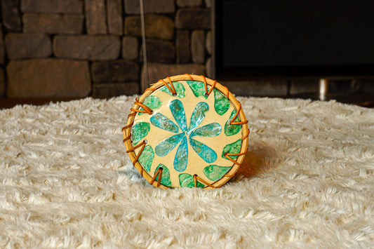 Set of 4 Premium Green Flower Handcrafted Rattan Coasters Set - maystudio