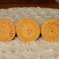 Set of 4 Premium Aligned Natural Handcrafted Rattan Coasters Set - maystudio