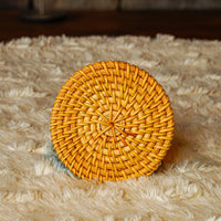 Set of 4 Premium Aligned Natural Handcrafted Rattan Coasters Set - maystudio