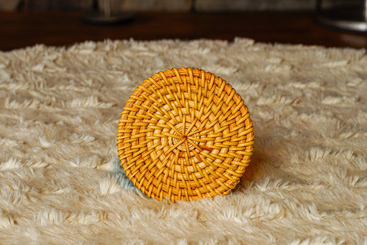 Set of 4 Premium Aligned Natural Handcrafted Rattan Coasters Set - maystudio