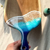 Acacia Wood Cutting Board with Resin Beach Ocean Design